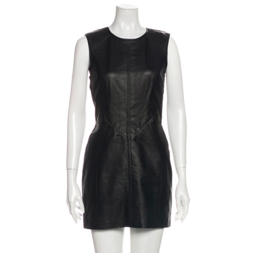 J. MENDEL Black Leather Moto Sheath Mini Dress‎ Size 4